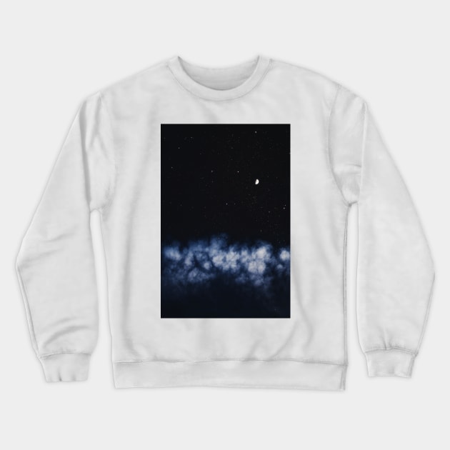 Contrail moon on a night sky Crewneck Sweatshirt by va103